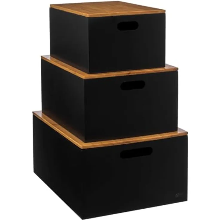 5 five simply smart 3 Dosen Deckel Bava Schwarz Bambus - Vorratsdosen in Black