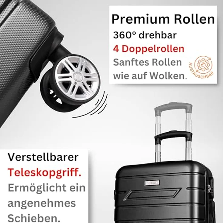 NOWI Bergamo 4 Rollen Kabinentrolley, 56 cm, schwarz, 100% ABS, kompakt (39x22 cm) – Bild 7