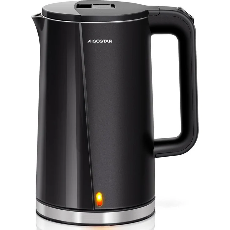 Aigostar Wasserkocher Edelstahl Doppelwand Design BPA frei Schwarz, 1.7 l, 2200,00 W, Schnelles Erhitzen - Preisvergleich