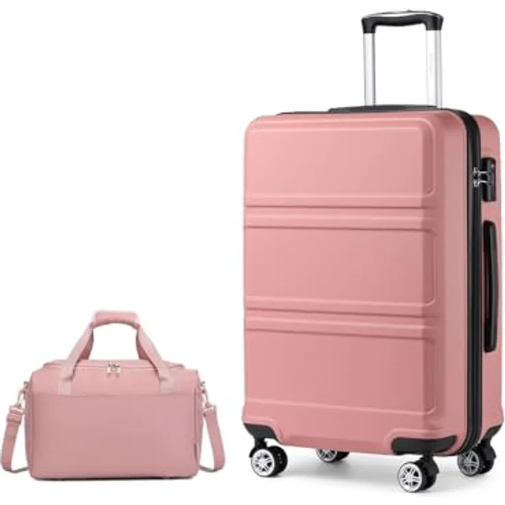 KONO Koffer Set, 2-teiliges Reisekoffer Set mit 75cm Trolley und 40x30x20cm Ryanair Reisetasche, rosegold, TSA Schloss, 4 Rollen