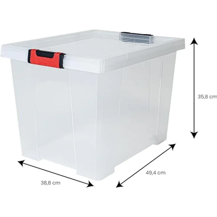EDA Aufbewahrungsbox Clipstock 45 L mit Deckel, transparent, ineinander steckbar und stapelbar, Soft-Touch-Griffe, lebensmittelecht, 49,4 x 38,8 x 35,8 cm – Bild 5