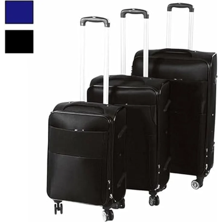 COFI 1453 Reisekoffer Weichgepäck 3-er Set schwarz, strapazierfähiger Polyesterstoff, einstellbares Zahlenschloss, kugelgelagerte Gummirollen, ausziehbarer Teleskopgriff