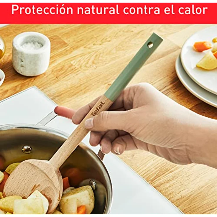 Tefal Natura Küchenutensilien-Set, 5-teilig: Löffel 28 cm, Löffel 29 cm, Klingenspatel 28 cm, Winkelspatel 29 cm und Ständer, FSC-zertifiziertes Holz, K270S5 – Bild 5