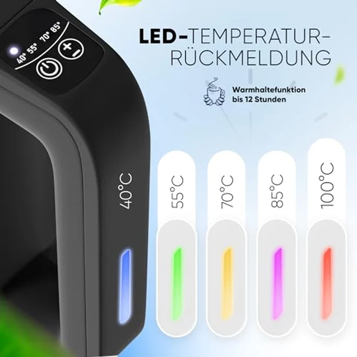 Stillstern Wasserkocher mit Temperatureinstellung [1,7L | 40-55-70-85-100°C], 12 Std. Warmhalten, Präzisionsausguss aus Edelstahl, Anti-Fingerprint, Schnelles Aufheizen [2200W], Leise, Stabiler Halt – Bild 3