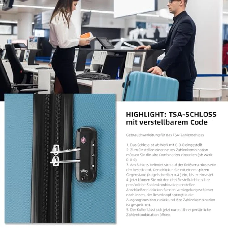 BEIBYE TSA-Schloss 2080, 3-teiliges Reisekofferset mit Hartschale und Zwillingsrollen, Ice Blue – Bild 4
