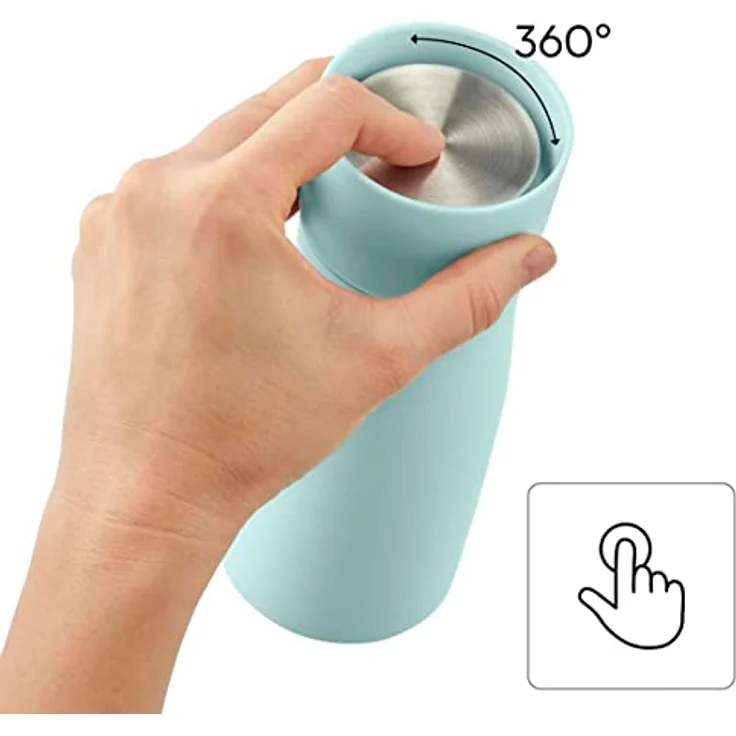 Xavax Thermobecher 400 ml (Isolierbecher mit Trinköffnung Quick Press Verschluss, Coffee to go Becher für 7h heiß/9h kalt, To Go Becher mit Schraubverschluss, Edelstahl Thermobecher to go) pastellblau – Bild 5