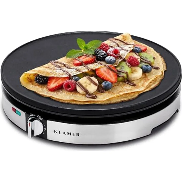 KLAMER Crêpesmaker 30 cm, 1400 W, Antihaftbeschichtung, stufenlose Temperatureinstellung, inkl. Teigverteiler und Wender
