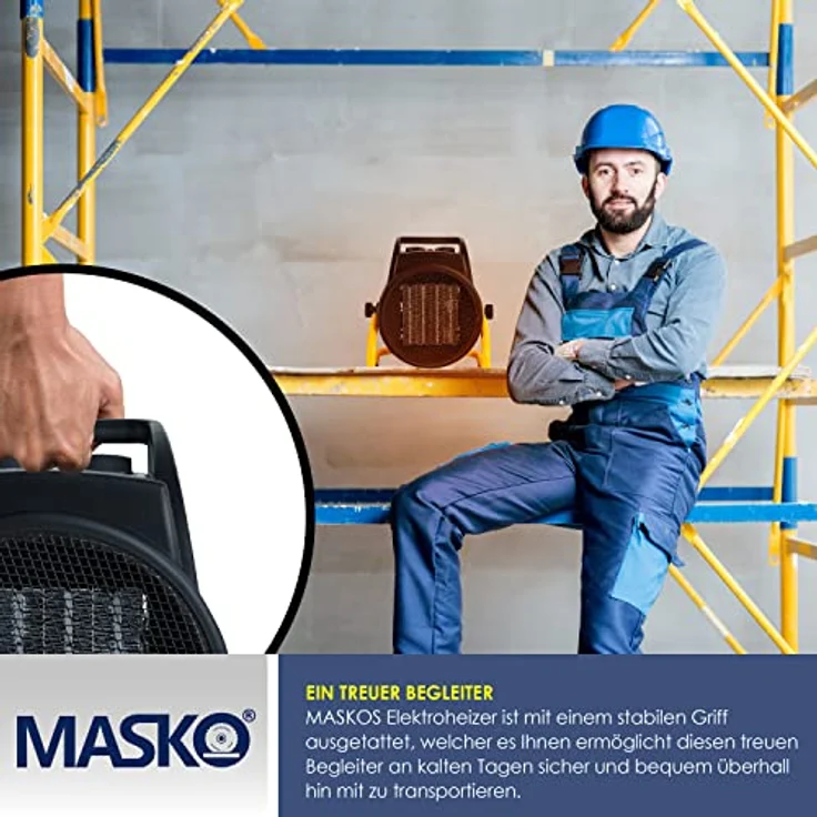 Masko® Elektroheizer Heizlüfter Bauheizer 2KW Keramik Heizstrahler 2000 Watt Elektroheizgebläse elektrisch Heizgerät mit Thermostat mit 3 Heizstufen Elektroheizung Heizgebläse für Innen- Außeneinsatz – Bild 4