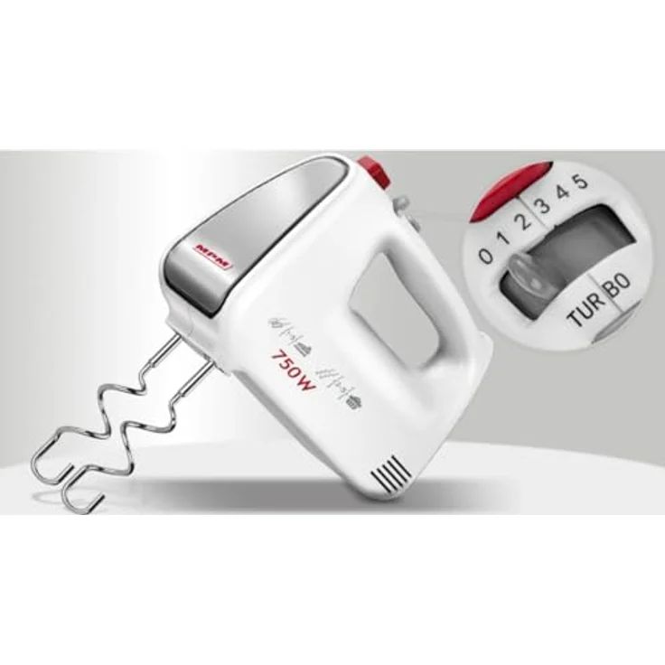 MPM Handmixer MMR-19/B, 750 W mit 5 Geschwindigkeitsstufen, Turbo-Funktion und Sicherheitsschutz, Weiß – Bild 4