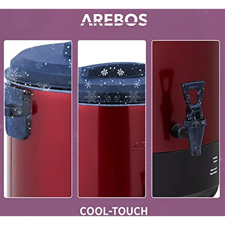 Arebos Einkochautomat 2500 W | Einkochtopf 28 L | mit Thermostat & Überhitzungsschutz | stufenlose Temperatureinstellung 30-110°C | Glühweinkocher | inkl. Einmachglasheber & Einmachtrichter | Rot – Bild 5