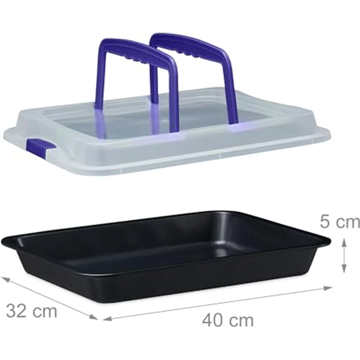 relaxdays Backblech mit Deckel, 3-in-1 Kuchenform aus Carbon-Stahl und Kunststoff, blau – Bild 5