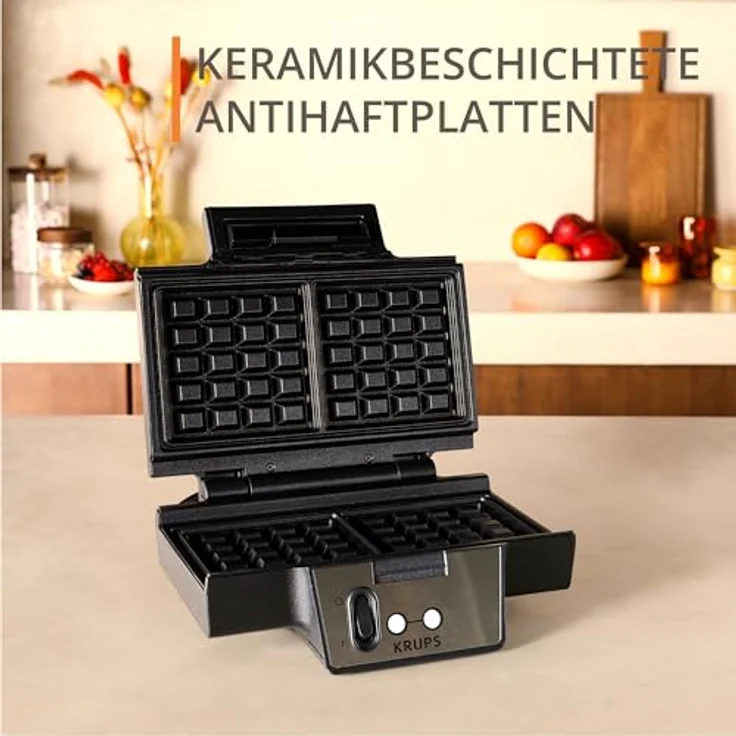 Krups FDK261 Iconic Waffeleisen, 850 W, keramikbeschichtete Antihaft-Platten, vertikale Aufbewahrung, Schwarz/Edelstahl – Bild 4