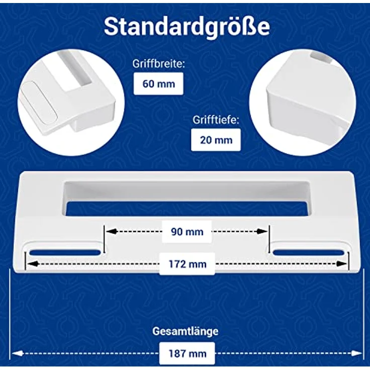 VIOKS Türgriff Kühlschrank Griff Universal 187mm für 90-172mm Abstand - Set für Gefrierschrank aus Türgriff Kühlschrank und 2 Türgriff Schrauben – Bild 5