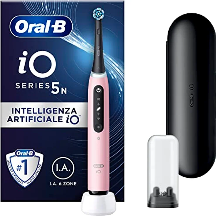 Oral-B iO 5N Elektrische Zahnbürste mit wiederaufladbarem Griff, 1 Kopf und Reisekoffer, entworfen von Braun - Rosa – Bild 1