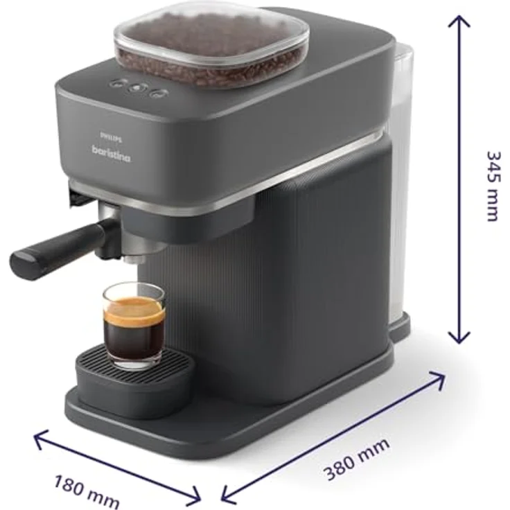 PHILIPS baristina Espressomaschine BAR303/60 mit Mahlwerk für ganze Bohnen, Milchaufschäumer inkl., 16 bar Pumpendruck, Schwarzgrau – Bild 3