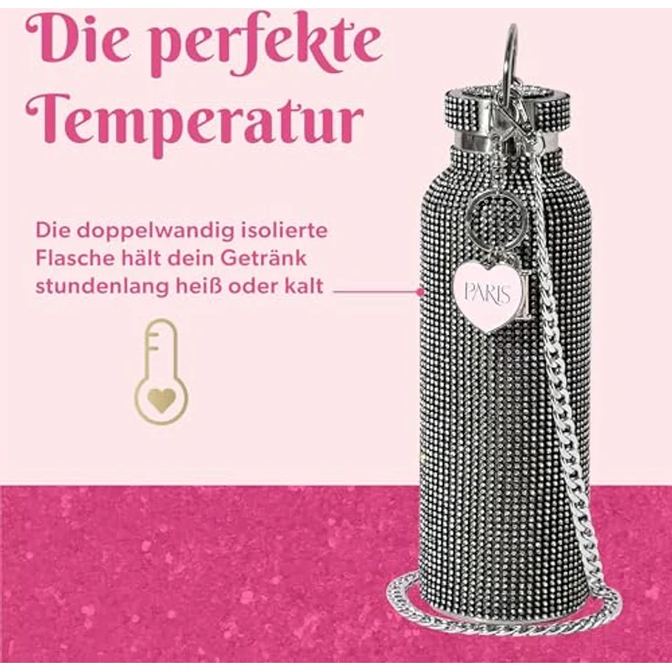 Paris Hilton Trinkflasche, Schwarz, Metall, 0.75 L, abnehmbarer Deckel, mit Steinen – Bild 3