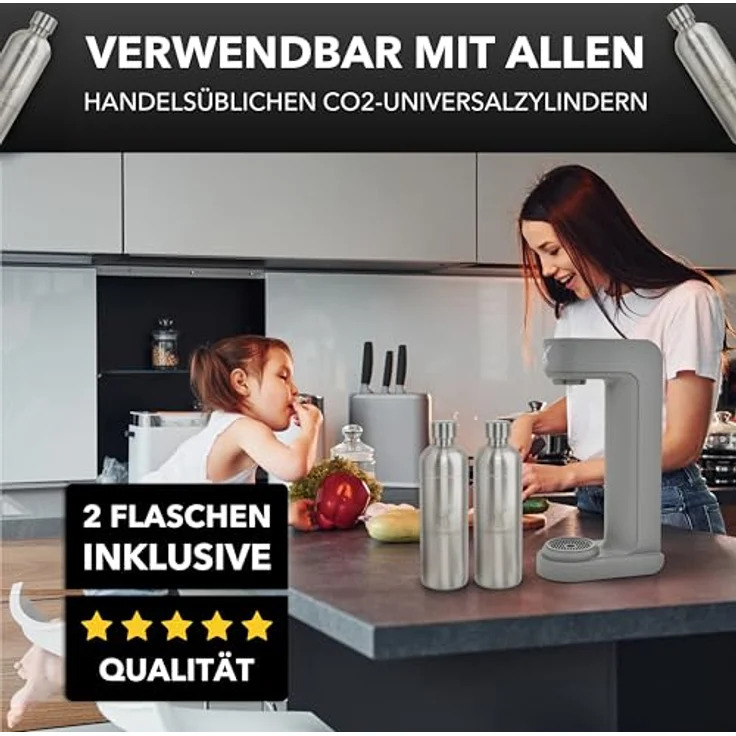 Luckymoose Infinity Wassersprudler mit 2x 1,25L Edelstahlflaschen, CO₂-sparend, kompatibel mit 60L CO₂-Zylindern – Bild 4