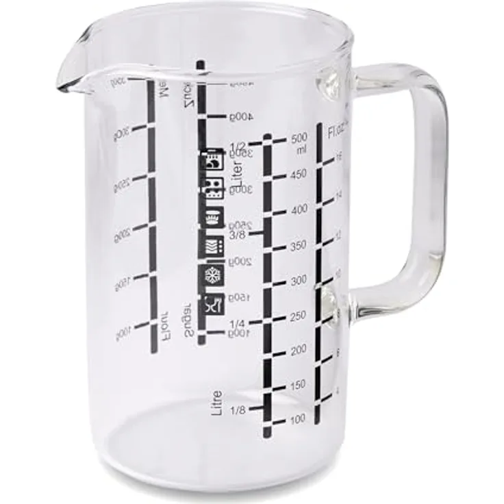 wenco Glas-Messbecher 500 ml, hitzebeständig, mit zwei Skalen in verschiedenen Maßeinheiten, transparent, spülmaschinengeeignet