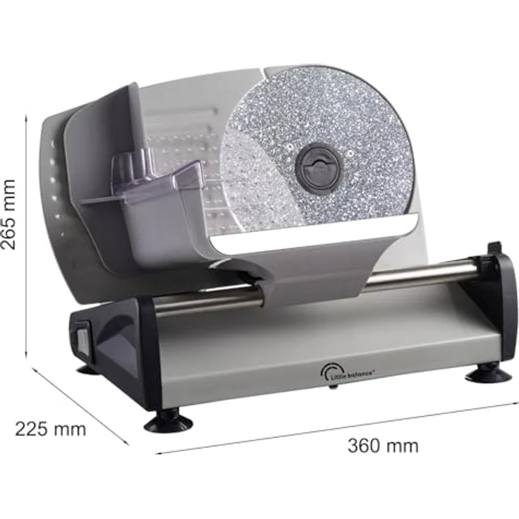 LITTLE BALANCE 8702 Easy Cut, elektrischer Schinkenschneider mit Edelstahlklinge, stufenlos einstellbare Schnittstärke 0-15 mm, für Fleisch, Wurst, Fisch, Käse, 200 W – Bild 2