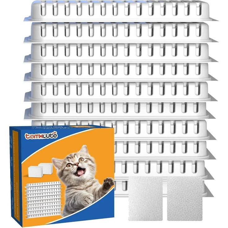 TOMXCUTE Ersatzfilter-Set für Katzenbrunnen, 10er Pack Filter & 2 Vorfilterschwämme für 3.2L Edelstahlbrunnen, hohe Filtrationsleistung mit Aktivkohle