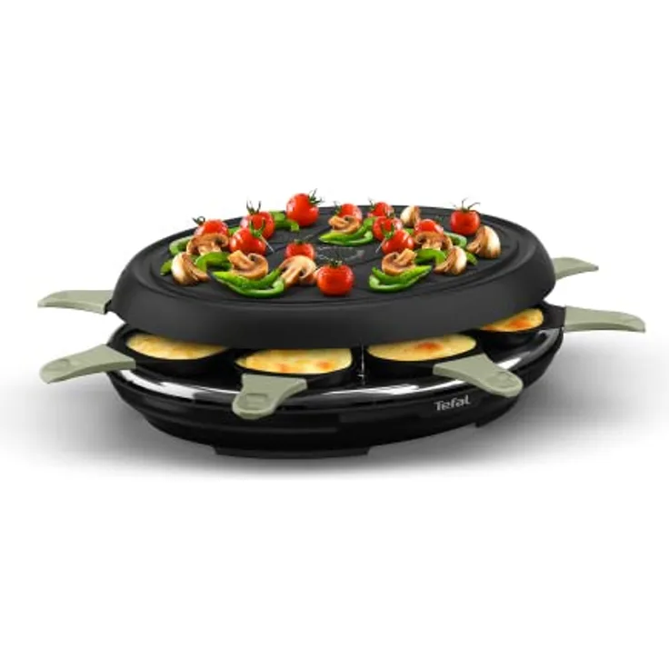 Tefal Raclette Neo Deco 8 RE31E8, Raclette und Grill, 8 Personen, Antihaftbeschichtung, 2 in 1 Funktion, Energieverbrauch, Made in France