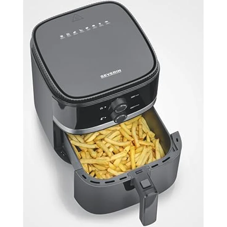 SEVERIN Heißluftfritteuse mit 5 Liter Garraum, Heißluft Fryer für gesundes Kochen, Fritteuse ohne Fett mit antihaftbeschichtetem Frittierkorb, 1500 W, schwarz/silber, FR 2452 – Bild 5