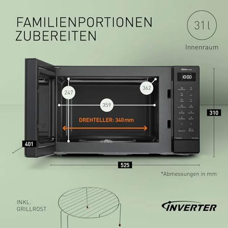Panasonic NN-GT65QBEPG Mikrowelle Schwarz 1000W mit Grillfunktion, digitalem Timer, 23 Automatikprogrammen, LCD-Display – Bild 4