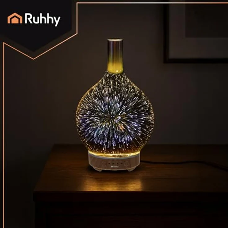 RUHHY Ultraschall Luftbefeuchter & Aroma Diffusor mit Spiegeloptik, leise, Auto-Abschaltung, 7 LED-Farben, Timer 30/60/120 Min, 3 Duftöle (Rose/Lavendel/Meer) – Bild 2