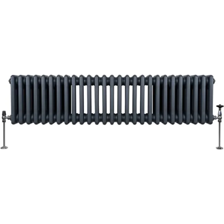 Monster Shop Traditioneller 3-Spalten-Heizkörper 300 x 1192mm, Horizontaler Wandheizkörper aus Kohlenstoffstahl in Matt Anthrazit Grau, 3612 BTU Wärmeleistung, inklusive Reinigungsbürste und Befestigungsset – Bild 2