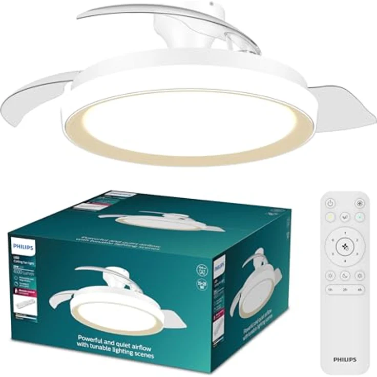 Philips Bliss Deckenventilator, 106 cm mit LED-Licht, 4.500 Lumen, einziehbare Flügel, dimmbar, gold – Bild 1