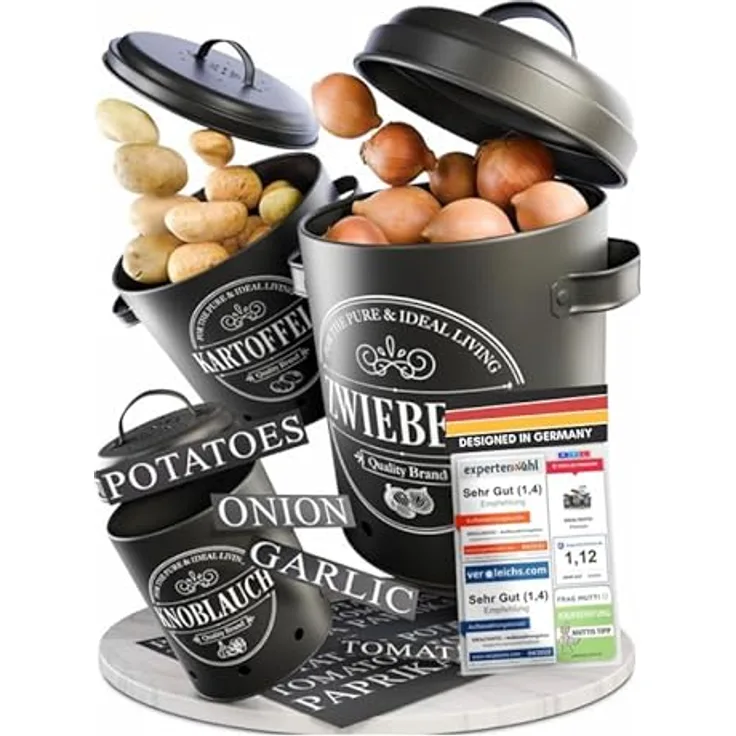IDEALTASTIC® Premium Kartoffel Aufbewahrungsbox Set [3 Stück] | 360° Belüftungssystem für maximale Frische | Ideal für Kartoffel, Zwiebel und Knoblauch Aufbewahrung | Robust und langlebig
