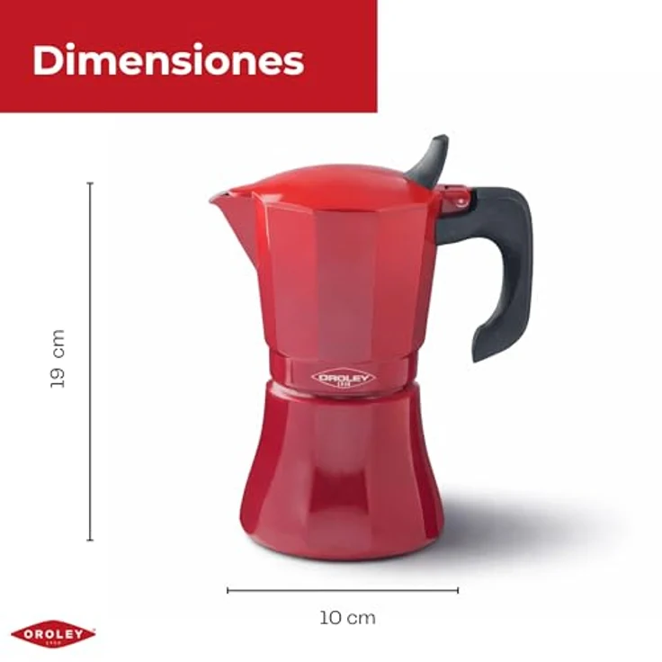 Oroley Espressokocher Oroley Petra, 6 Tassen Aluminium, rot, geeignet für alle Küchenarten – Bild 5