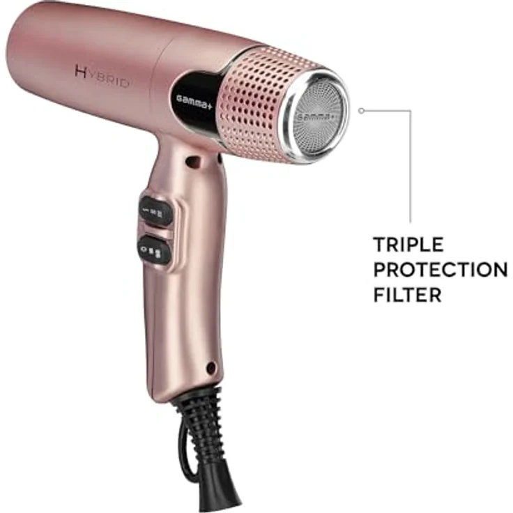 GAMMA+ Ionischer Hybrid-Fön, digitaler Motor 100.000 U/min, leichter Haartrockner (Golden rose) – Bild 5