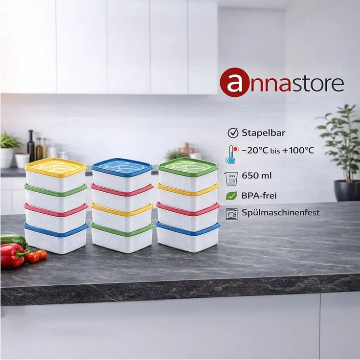 Annastore Vorratsdose Hochwertige Tiefkühldosen - Gefrierdosen - Tiefkühlboxen, von -20°C bis + 100°C - Gefrierboxen Luftdicht – Bild 2