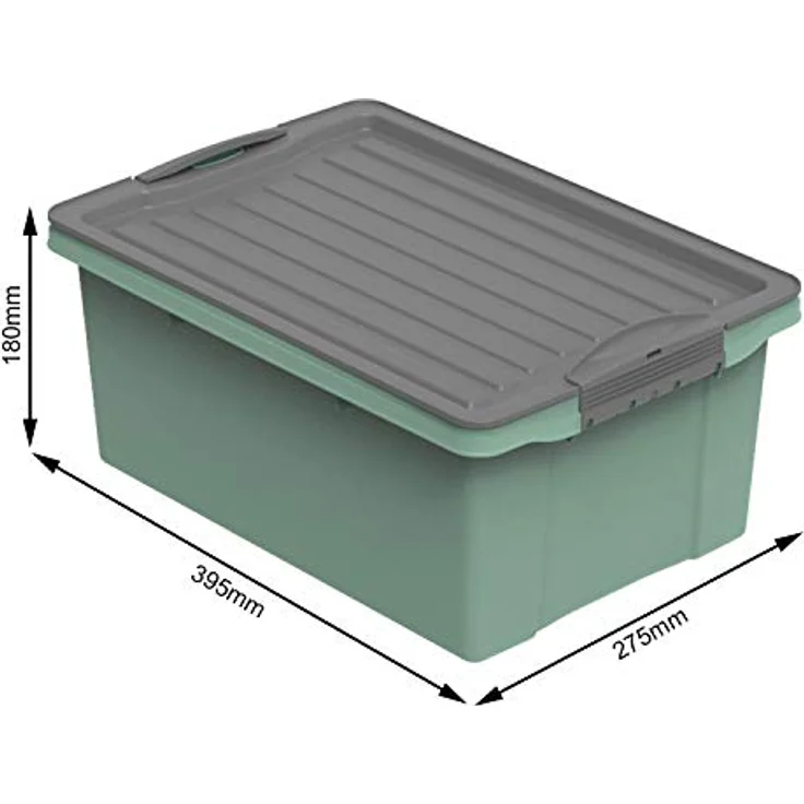 Rotho Compact Aufbewahrungsbox 13l mit Deckel, Kunststoff (PP recycelt) BPA-frei, grün/anthrazit, A4/13l (39.5 x 27.5 x 18.0 cm) - Stapelbare Lagerkiste für A4 Dokumente, bequeme Trage-Griffe – Bild 4