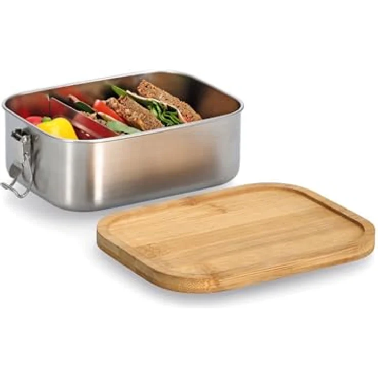 Zeller Present Lunchbox, hochwertige Edelstahl Brotdose mit Bambus Deckel, 770 ml, inkl. Trenner – Bild 1