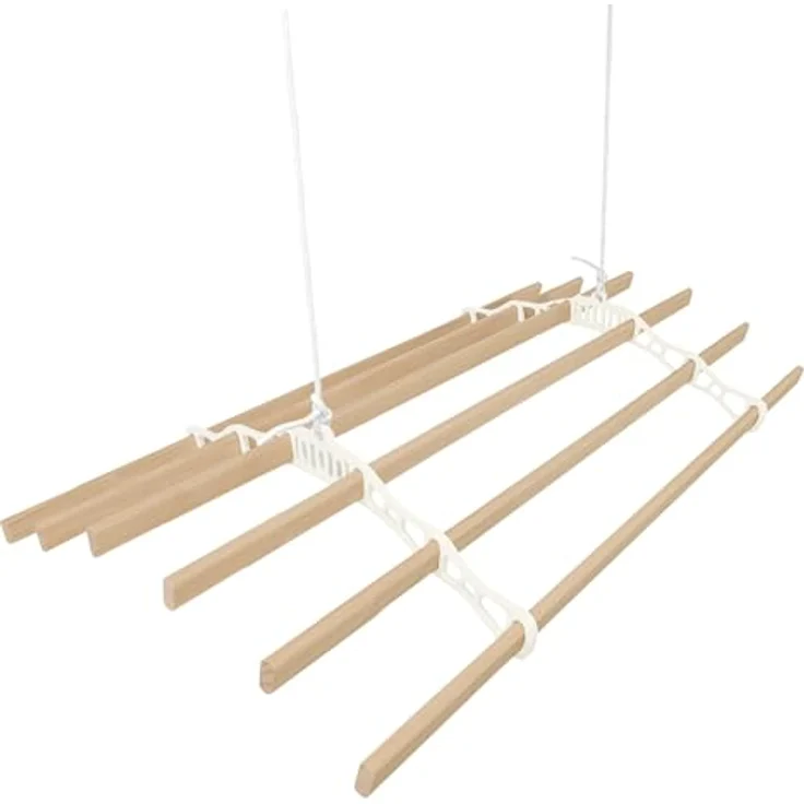 Monster Shop Decken-Wäscheständer, 1,5 m, 6 Latten, elfenbein, ausziehbar, Gusseisen, lackiertes Kiefernholz, inklusive Befestigungsset – Bild 6