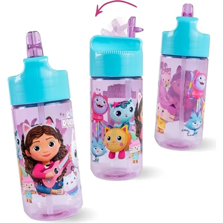 p:os Trinkflasche Gabby's Dollhouse, 430 ml, türkis/lila, für Kinder ab 3 Jahren – Bild 4