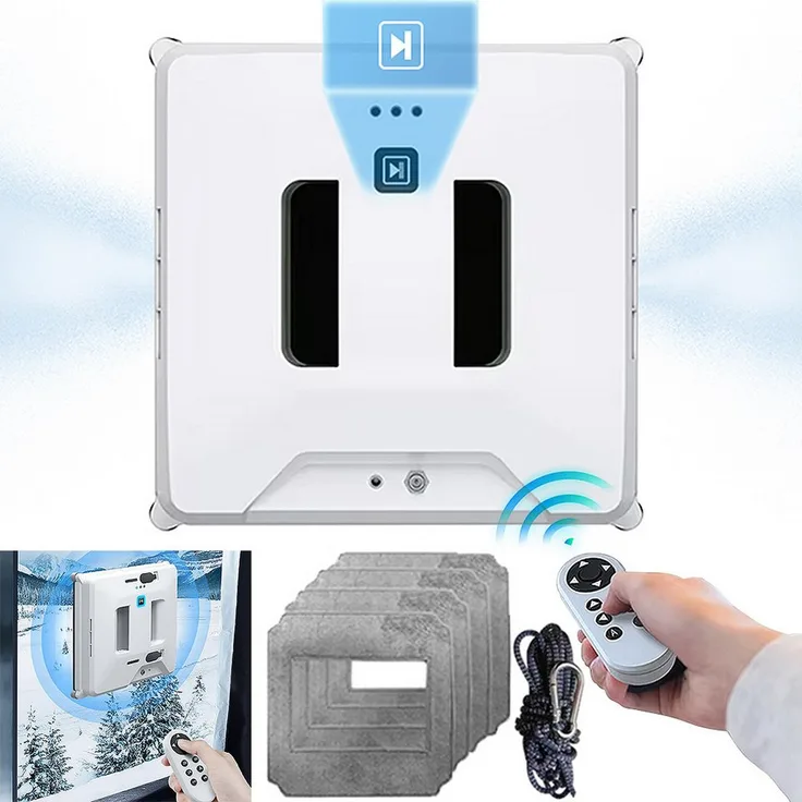 MOPUEA Fensterputzroboter mit Fernbedienung und Dual Wasserspray, 24V Sicherheit, automatische Reinigungsmodi, inkl. Zubehör für Glasreinigung