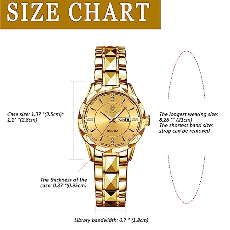 JewelryWe Damenuhr Edelstahl, Gold Analog Quarz Armbanduhr mit leuchtenden Zeigern, Datum und Kalender, 30m wasserdicht für Frauen und Mädchen – Bild 3