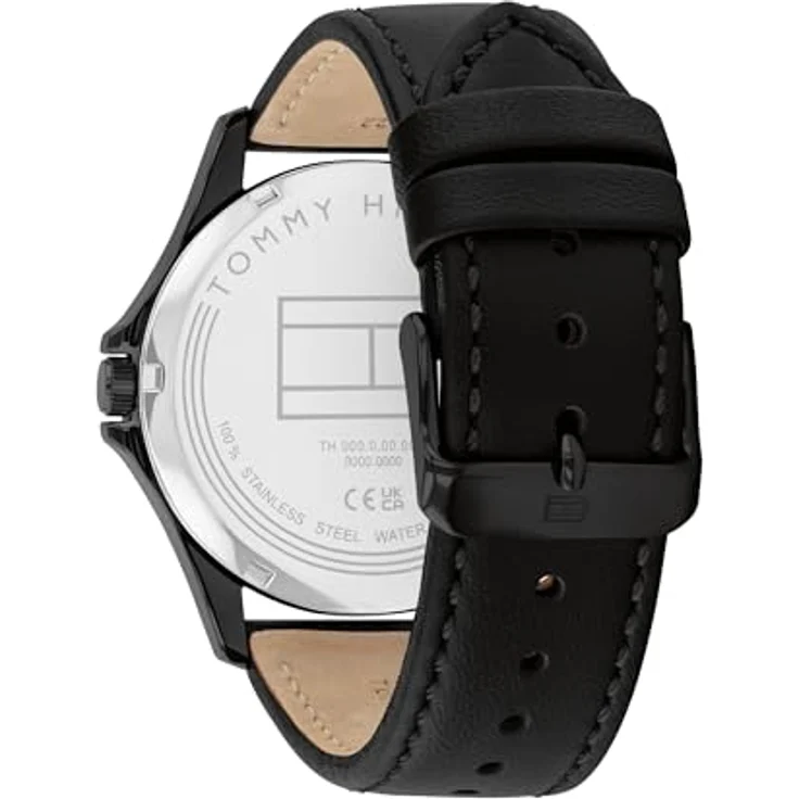 Tommy Hilfiger Quarzuhr BRUCE 1792190, Herrenuhr mit schwarzem Lederarmband, analog, spritzwassergeschützt, 42 mm Gehäuse – Bild 3