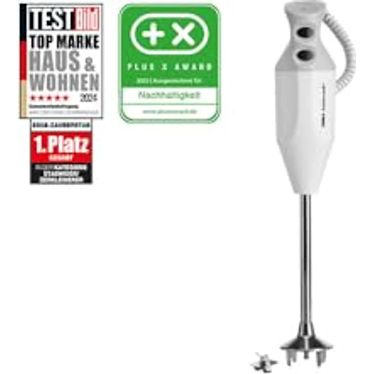 Esge 90880 P 350 Profi Stabmixer, 350 Watt, Spiralkabel, Multimesser, 2 Leistungsstufen, weiß, grau – Bild 4