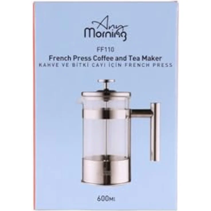 Any Morning French Press Kaffeebereiter, Edelstahl-Kaffeekanne mit Borosilikatglas, 600 ml, für frischen Filterkaffee und Cold Brew, Silber – Bild 5