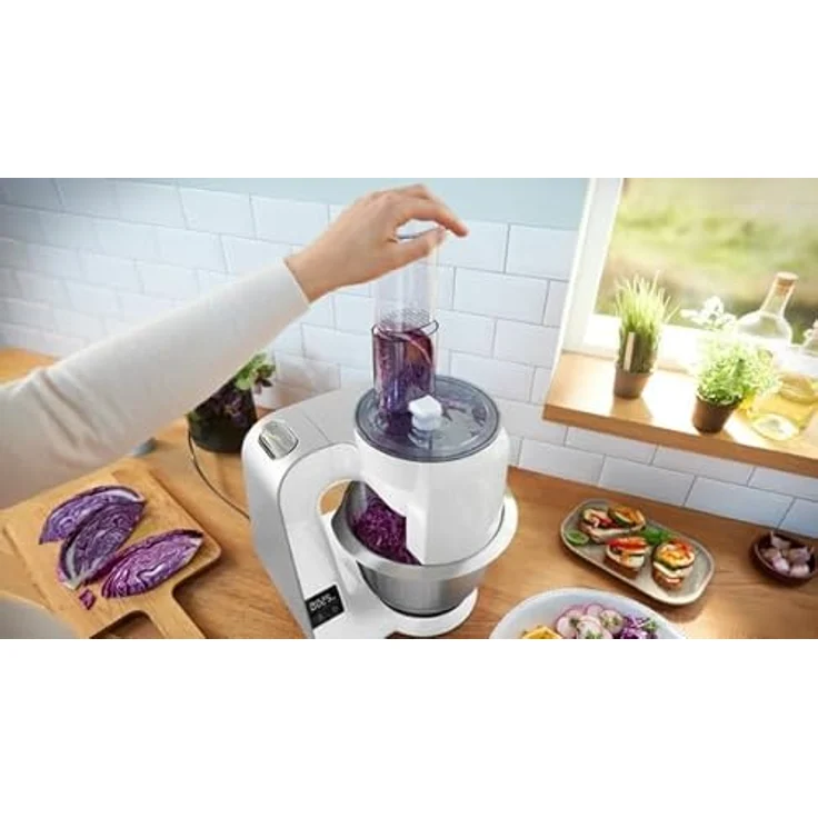 Bosch MUM5X220 Küchenmaschine, 1000 Watt, 3,9 Liter, integrierte Waage, 7 Geschwindigkeiten, Kunststoff, 3D PlanetaryMixing, EasyArmLift, weiß - Preisvergleich – Bild 5
