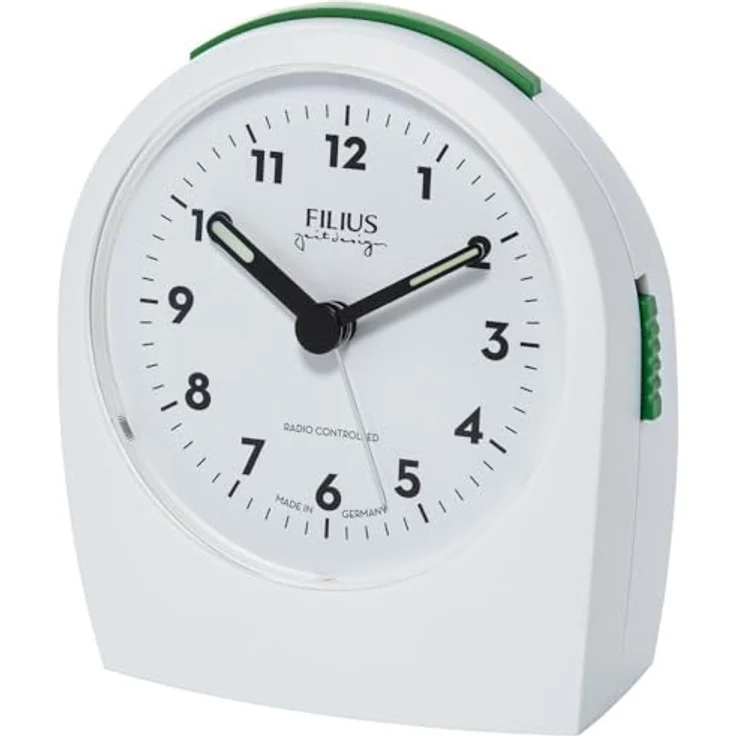 FILIUS 0545-0 Funk-Wecker, analoger Wecker in Weiß mit beleuchtetem Zifferblatt, einstellbarer Lautstärke und Schlummerfunktion – Bild 1