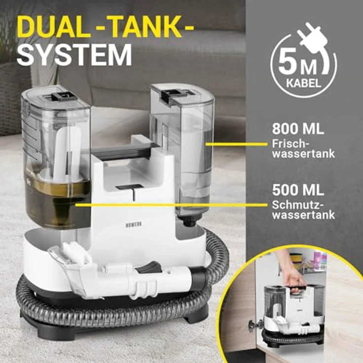 N8WERK Waschsauger Portable Clean | 400 Watt Motor, inkl. Reinigungsmittel, kompakt und leistungsstark, Frisch- und Schmutzwassertank – Bild 5