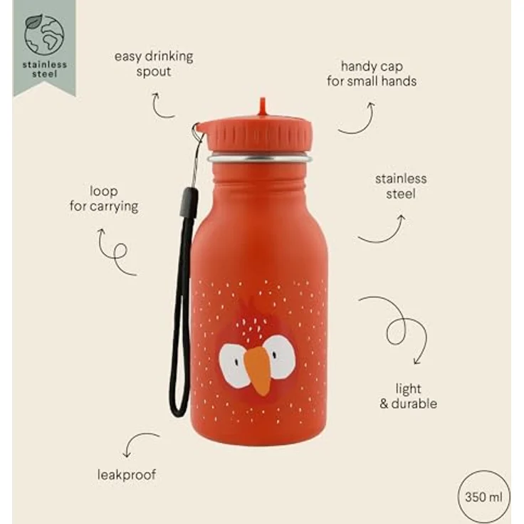 Trixie Baby Edelstahl Trinkflasche 350ml mit Tiermotiv, 15,5 cm hoch, rostfrei und leicht zu reinigen – Bild 4