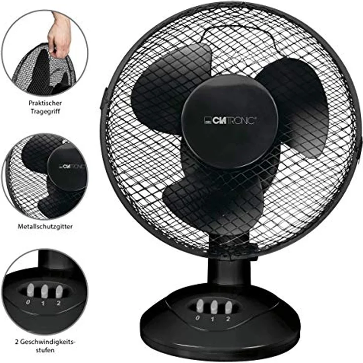 Clatronic VL 3601 Tischventilator, 23 cm Durchmesser, oszillierend, Neigungswinkel verstellbar, 2 Geschwindigkeitsstufen – Bild 2