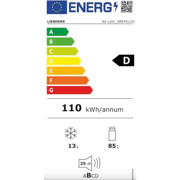 Liebherr Rd1201-20, Tischkühlschrank mit 98,1 l Volumen, EEK D, 110 kWh/Jahr, Weiß – Bild 3