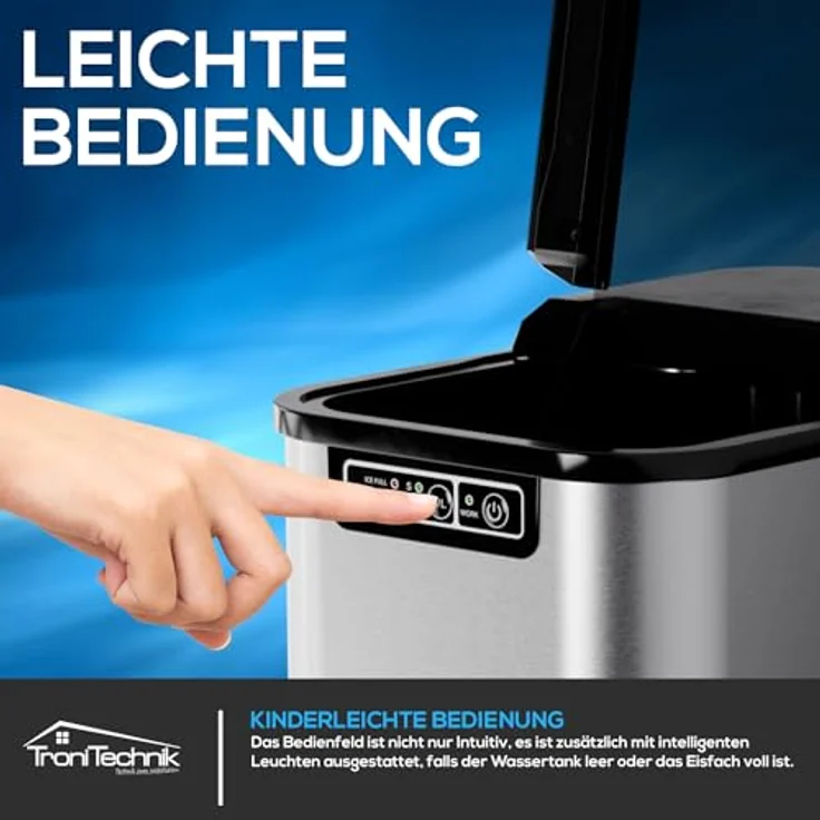 TroniTechnik® Eiswürfelmaschine aus Edelstahl, Ice Maker, 12kg/24h, 2,2 Liter Wassertank, Selbstreinigung, silberfarben – Bild 4